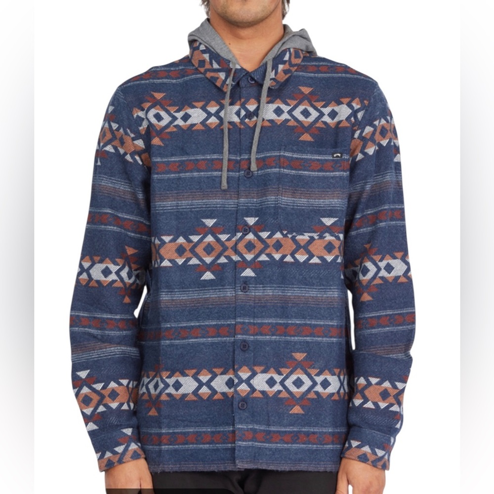 Billabong Baja Cali Flannel Hoodie Shirt Mens Small Surf Skater Street Southwest